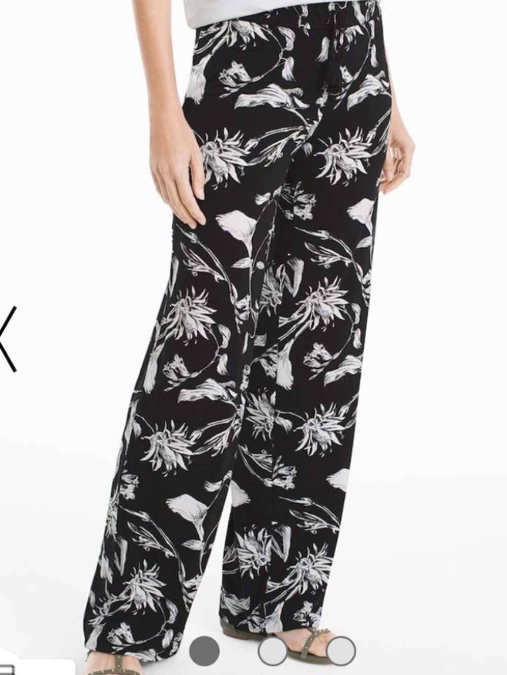 White House Black Market Black Wide-Leg Floral Print Pants